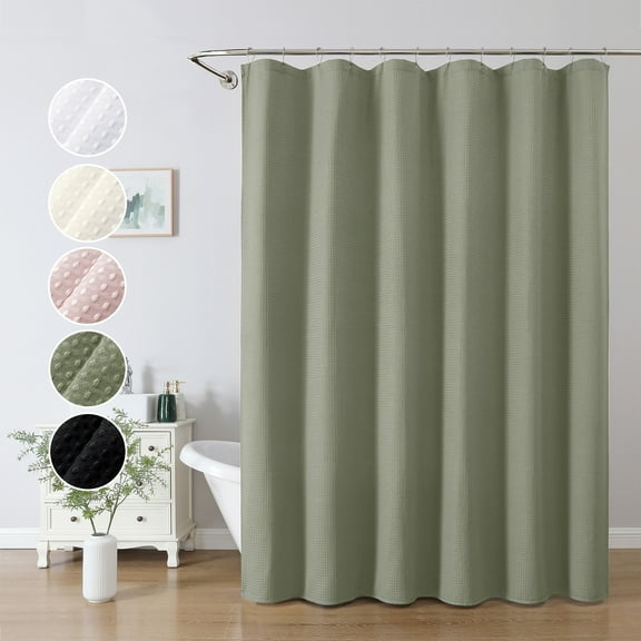 OVZME Sage Green Waffle Textured Cloth Shower Curtain, Hotel Luxury Heavy Duty Soft Fabric Shower Curtains for Bathroom, Standard Size 72x72", Sage Green