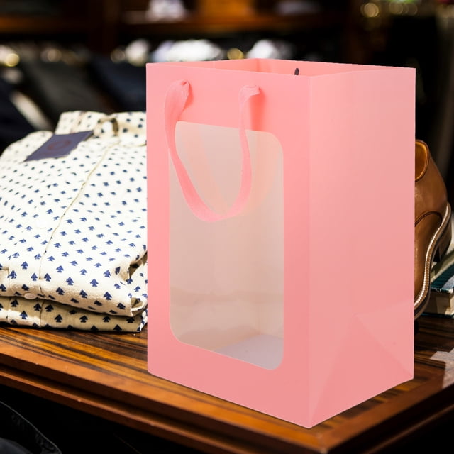 unbranded 10Ud Bolsas Rosa Con Ventana Transparente Y Asas Para Empaques De Regalos Y Detalles