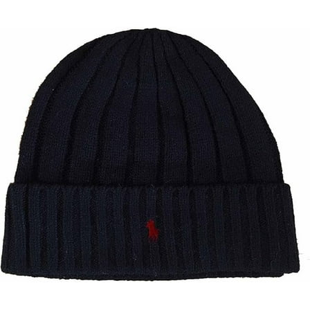 Polo Ralph Lauren Men`s Signature Merino Cuffed Beanie (Black, Red Pony , OS)