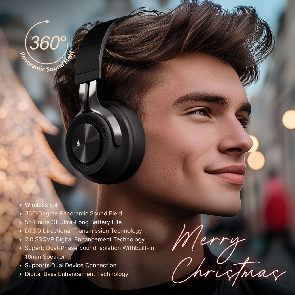 Rich Bass Wireless On-Ear Headphones - 30 Hours Playtime, Active Noise Cancelling, Crystal-Clear Calls, Comfort Fit, Black Color - Long-Lasting Battery Life, Portable Design