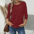 thumbnail image 6 of Htigea 3/4 Sleeve Sequin Tops for Women Summer Crewneck T-Shirts Casual Loose Fit Tunic Tees Soft Comfy Daily Blouses Wine L, 6 of 7