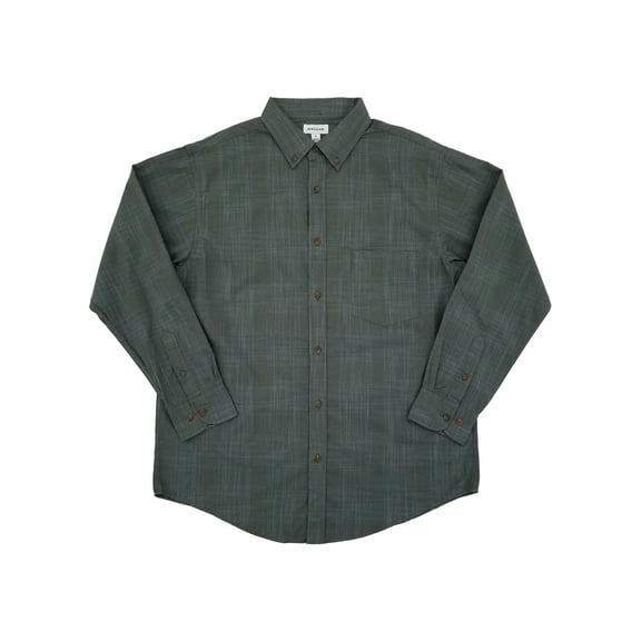 Haggar Mens Mineral Green Plaid Woven Long Sleeve Button-Down Shirt Large