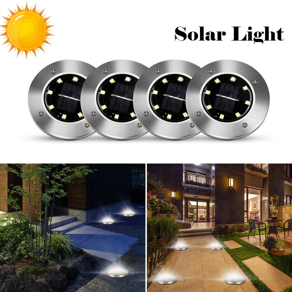4 PACK ULTRA Solar LED Outdoor Walkway Pathway Deck Path Garden Yard Disc Lights 