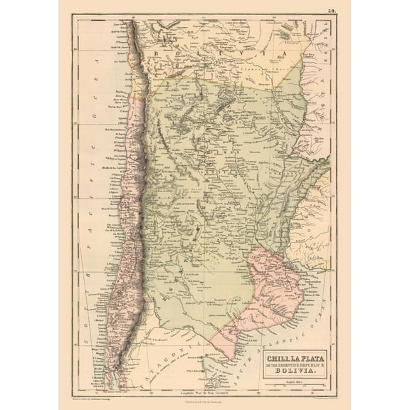 Historic Map - Argentina Bolivia Chile - Black 1867 - 23 x 32.21 - Vintage Wall Art
