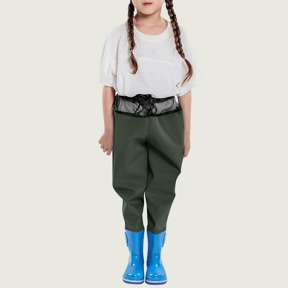Abomasnow Toddlers Kids Waterproof Waders Rain Pants Girls Boys Youth Fishing Waders with Boots Army Green 3-13 Years