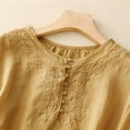 thumbnail image 4 of COMVALUE Boho Tops for Women 2026 Plus Size Cotton Linen Top Peasant Blouses Retro3/4 Sleeve V Neck Embroidered Shirt (Yellow, XXL), 4 of 7