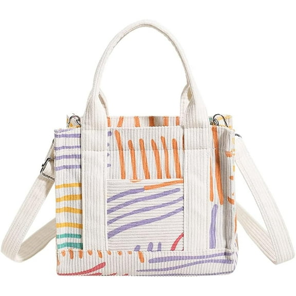 Corduroy Tote Bag Small Satchel Bag for Women Crossbody Bag Purse with Zipper Casual Hobo Handbag