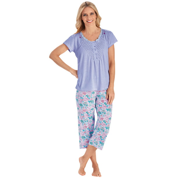 Pajama Set for Women with Capris - Short Sleeve Sleepwear Pjs Sets ...
