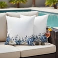thumbnail image 4 of Fall Blue Pumpkin Outdoor Waterproof Pillow Covers, Thanksgiving White Eucalyptus Flower Decorative Square Throw Pillowcase Sofa Cushion Sham for Patio/Couch/Chair, 18"x18" 2 Pack, 4 of 8