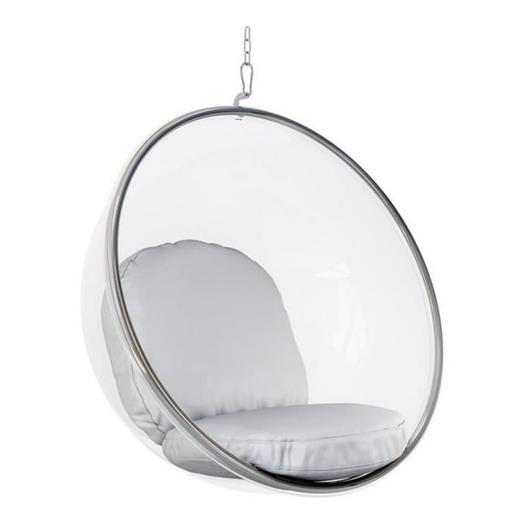 Afuera Living 42" Vinyl and Steel Hanging Bubble Chair in Silver