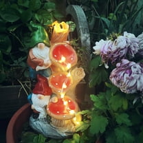 Mushroom Waterscape Garden Gnome Statue,Outdoor Decor Resin Solar Sculpture for Patio Yard