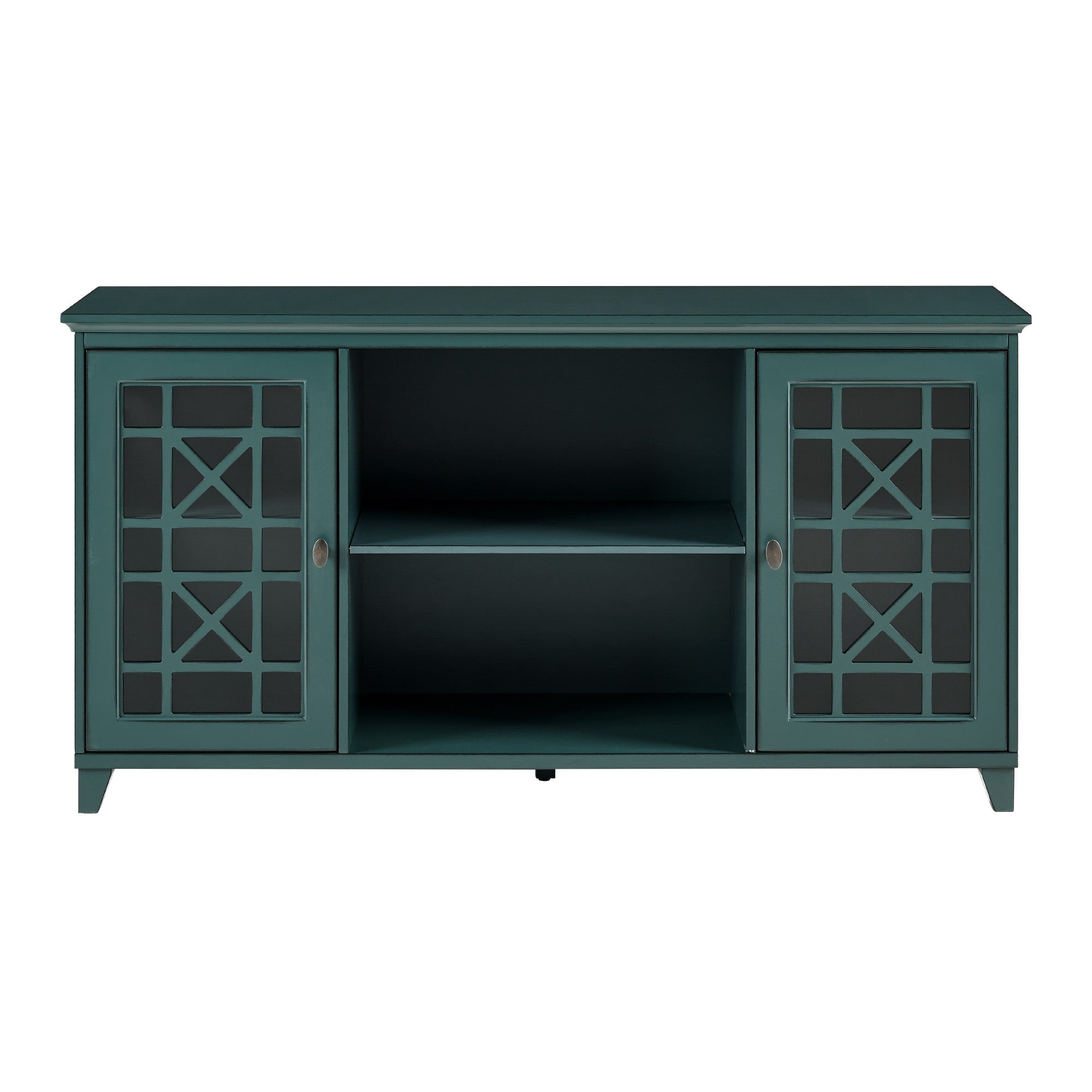 Manor Park 60" Transitional 2 Fretwork Door TV Stand, Antique Dark Teal
