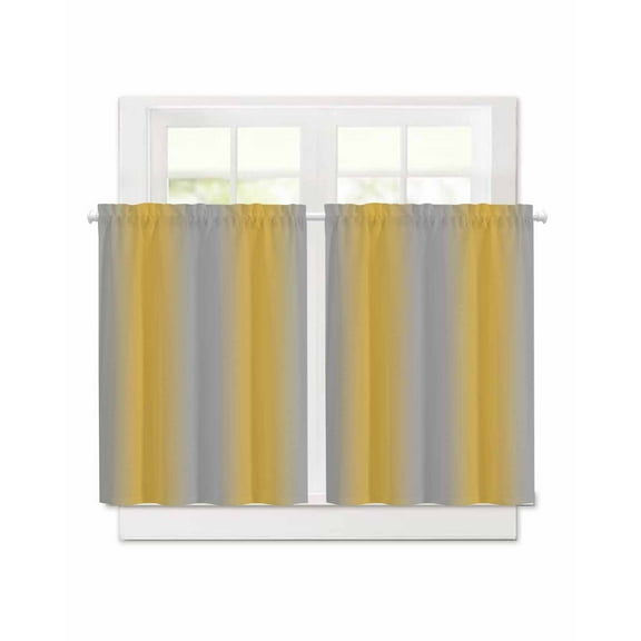 Yellow Grey Ombre Short Blackout Curtains 36 Inch Long Gradient Color Rod Pocket Kitchen Curtains, 2 Panels Thermal Insulated Room Darkening Drapes for Bedroom, 30"W x 36"L