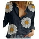thumbnail image 2 of ICHUANYI Clearance Fashion Women's Loose Buttons Printing Lapel Long Sleeves T-shirts Blouse Tops(Black, L) ICHUANYI WER2023081110955, 2 of 7