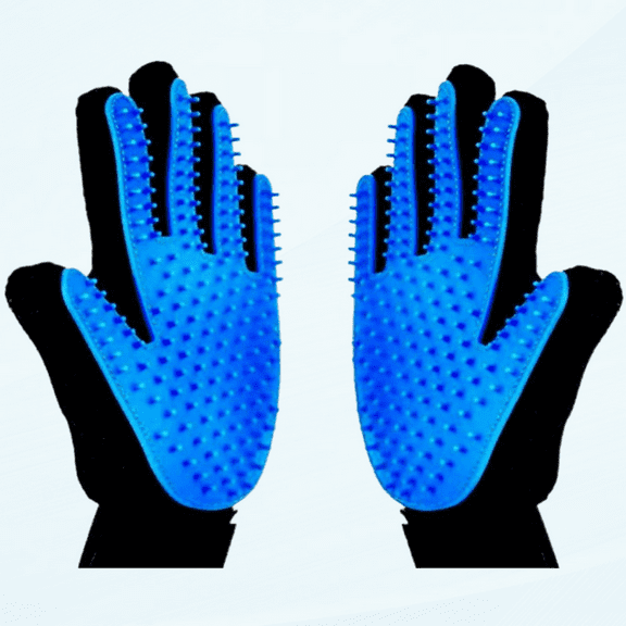[Upgrade Version 2PCS Pet Grooming Glove - Gentle Deshedding Brush Glove Massage Tool with Enhanced Five Finger Design - Perfect for Dogs & Cats, Blue