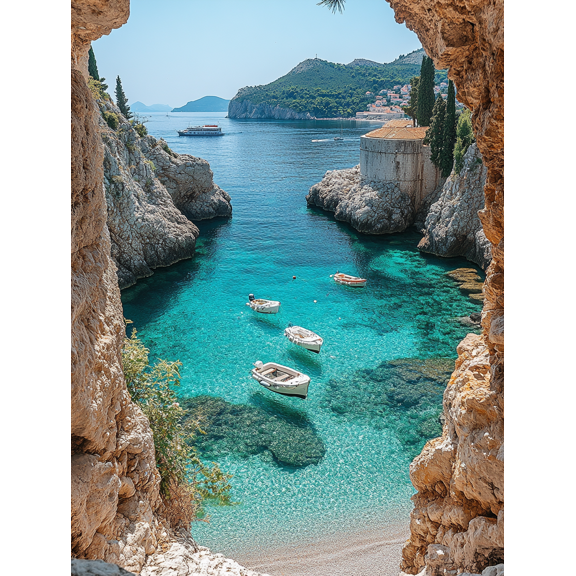 Mediterranean Sea Boats Canvas Painting/Wall Art, Suitable for Living Room, Bathroom, and Hotel Decoration.