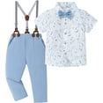 thumbnail image 2 of ZOEREA Boys Clothes Formal Suit Gentleman Wedding Outfit Short Sleeve Shirt with Bow Tie and Suspender Pants 2-10 Years, 2 of 8