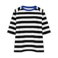 thumbnail image 3 of Dezsed 3/4 Sleeve Shirts for Women Casual Summer Crewneck Striped Color Block T-Shirt High Low Pullover Tee Tops Black XXL, 3 of 3