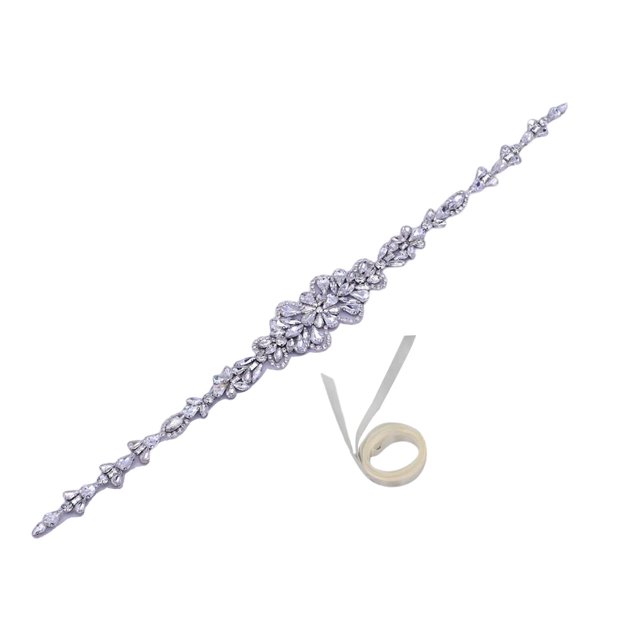 Cinturón de novia jinwen Accesorios de joyería Hecho a mano Rhinestone con Foto Prop Faja nupcial blanco