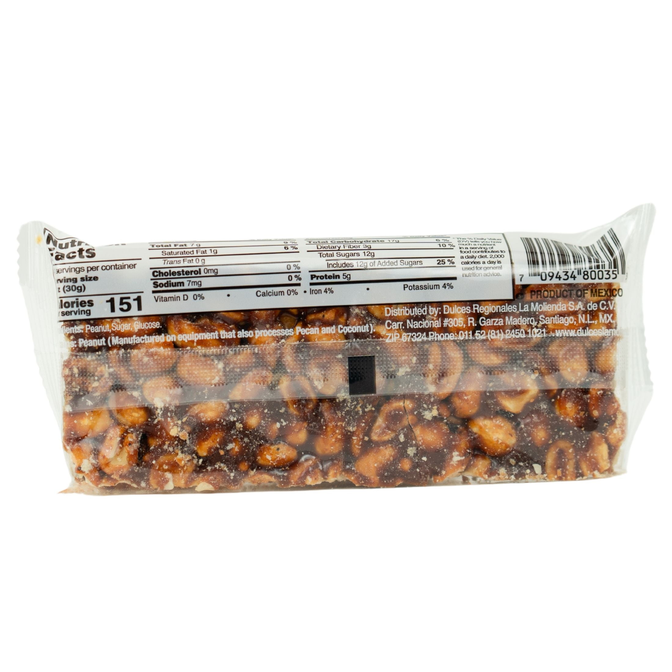 (4 pack) La Molienda Peanut Bar, Mexican Traditional Nut Treat, Energy Boosting, 4.4 oz