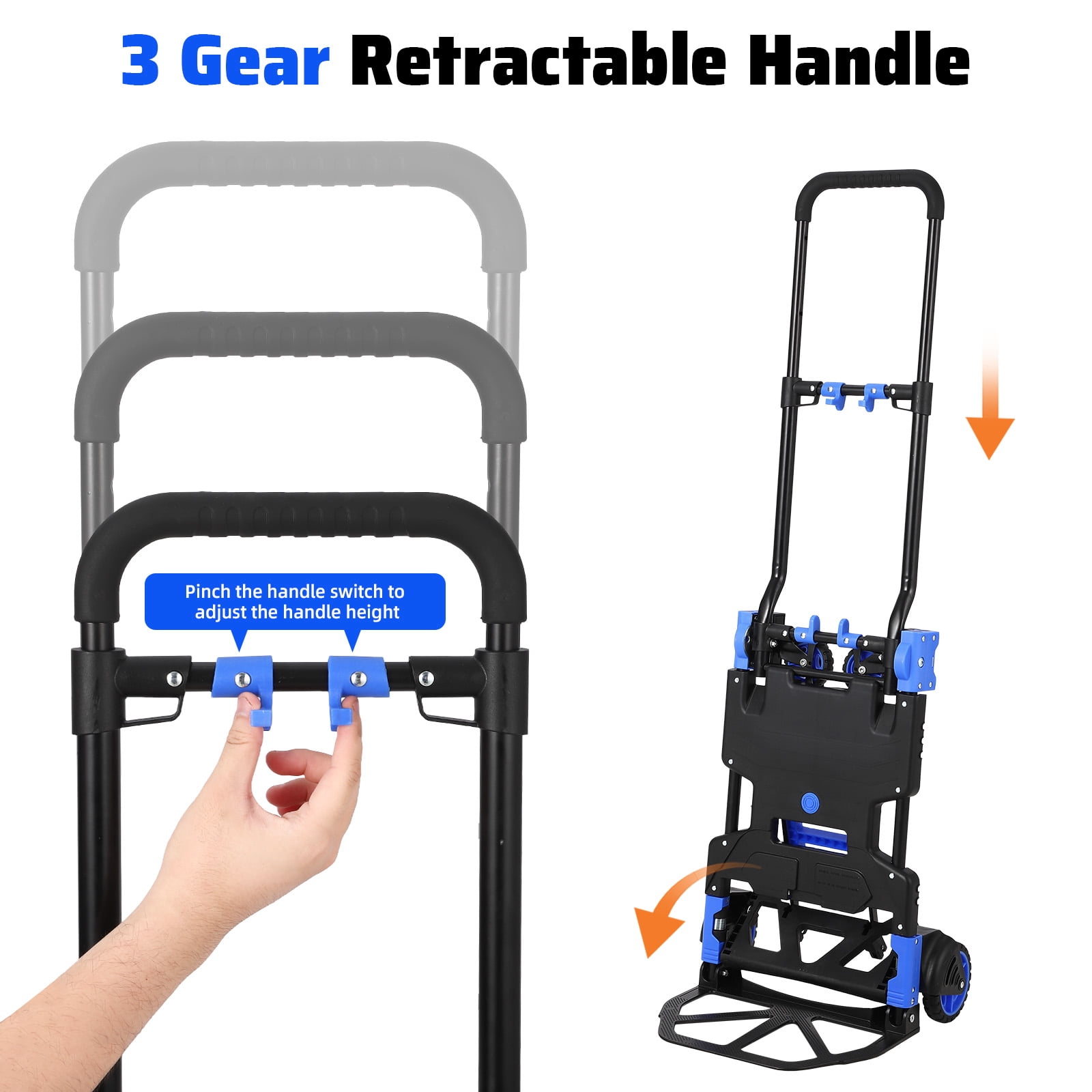 Kicctian 330 lbs Collapsible Wagon Cart with Foldable Basket, 2 In 1 Convertible Collapsible Hand Truck Dolly, with Retractable Handle, Portable Utility Cart for Office, Warehouse, Blue