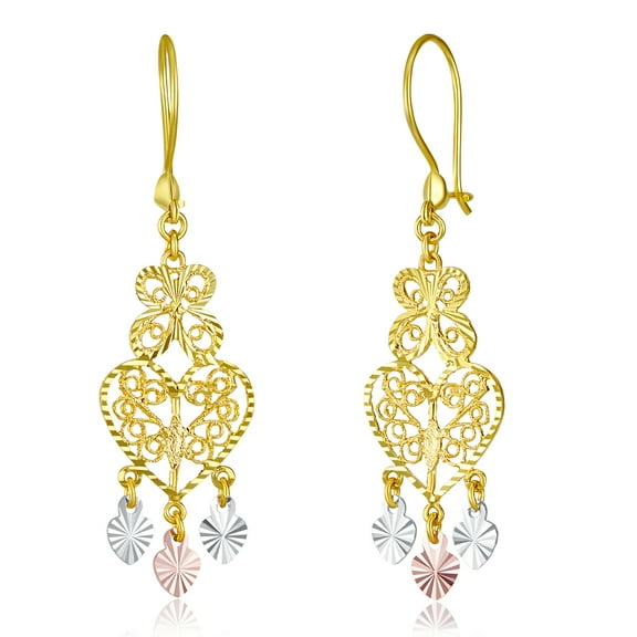 Wellingsale Ladies 14k Tri 3 Color Gold Polished Diamond Cut Fancy Chandelier Dangle Hanging Drop Earrings (12 X 38mm)