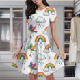 thumbnail image 2 of Rainbow Birds Clouds Pattern Women's Classic Swing Skater Dress Casual Work Party Cocktail Dresses, 2 of 6