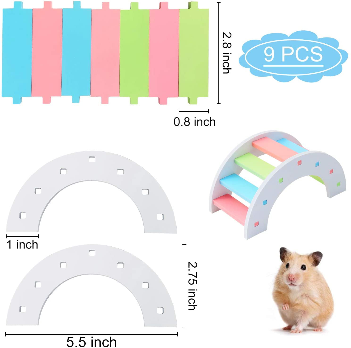Boredom Breaker Small Animal Activity Toy DIY Hamster Cage Accessories Hamster Climb and Play Toy Multicolor Rainbow Bridge & Seesaw & Swing WishLotus Colorful Hamster Toys 3 Pack 