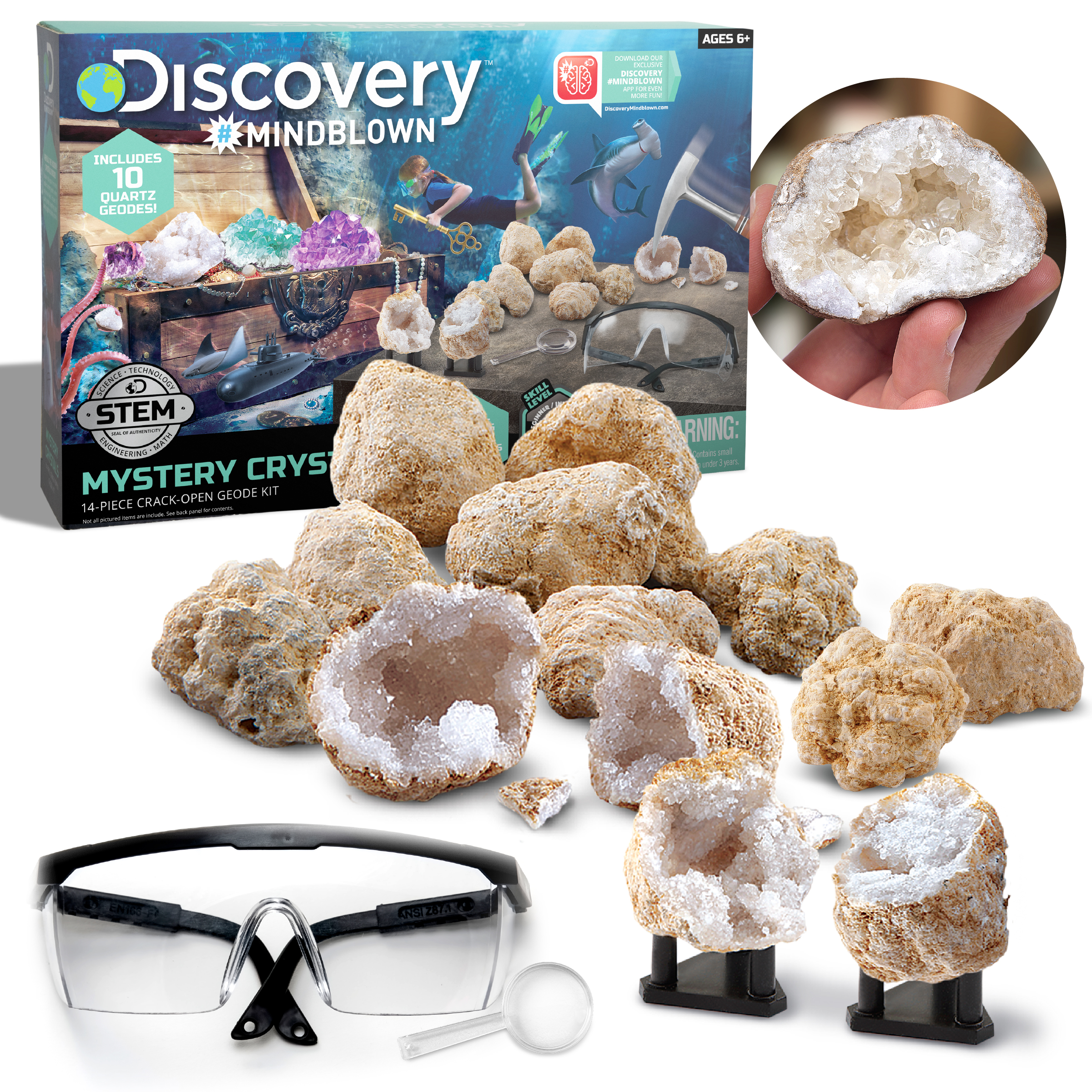 Discovery MINDBLOWN Geode Crystal Excavation Kit, 14Piece Geology