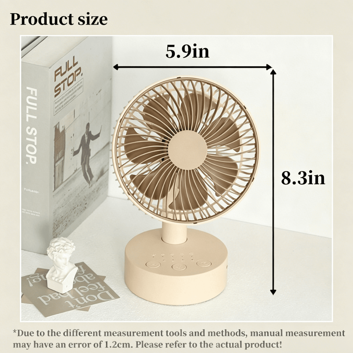 SpaceMuse 6 inch Oscillating Fan, 4 Speeds and 8H Timer Desk Air Circulator Fans with USB Rechargeable, 30dB Quiet Table Fan for Bedroom, Khaki