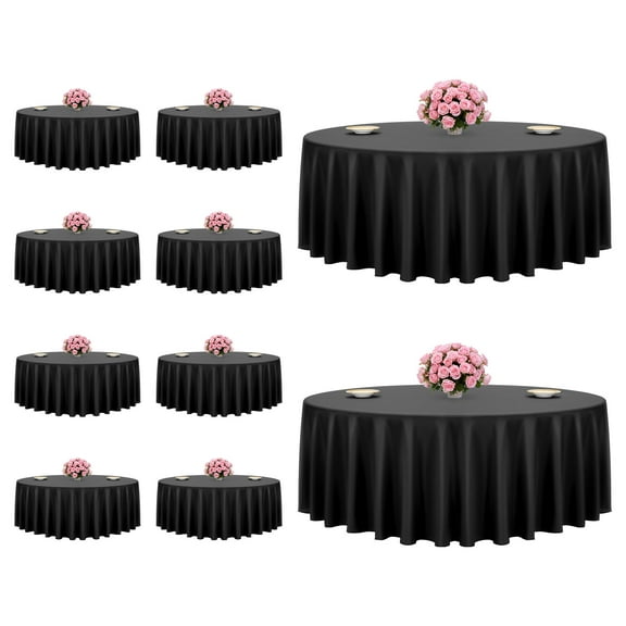 VEVOR Black Round Tablecloths 10 Pack, 120 Inches in Diameter, Stain- & Wrinkle- Resistant, Machine Washable Table Clothes, Polyester Fabric Table Covers for Wedding, Party, Banquet, Formal Events