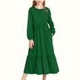thumbnail image 2 of dazeni Girls Long Sleeve Dresses A Line Tiered Flowy Casual Party Dresses with Pockets Spring Fall Crewneck Maxi Dress Army Green 6-7Years, 2 of 6
