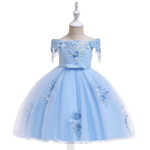 LSLJS Tulle Princess Robe de Demoiselle d'Honneur pour Fille, Fleurs, Robes de Fête de Mariage pour Tout-Petit et Bébé Fille, Robe en Tulle avec Nœud et Volants