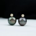 thumbnail image 3 of Rosec Jewels Tahitian Pearl and Moissanite Earrings, 8 MM Pearl Earrings, Elegant Tahitian Pearl Earrings, Pearl Earrings for Women, 14K Yellow Gold, 3 of 9