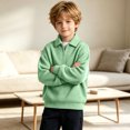 thumbnail image 6 of BXJX Boys Sweatshirts with Half Zip, Casual Long Sleeve Waffle Knit Lapel Collar Pullover Tops Green Size 7-8 T, 6 of 9