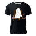 thumbnail image 5 of FDGIU Men's Halloween T-Shirt Plus Size Short Sleeve Shirts - Ghost Pumpkin Graphic Tee, Spooky Funny Costume Top, Loose Fit Short Sleeve Casual Shirt, 5 of 5