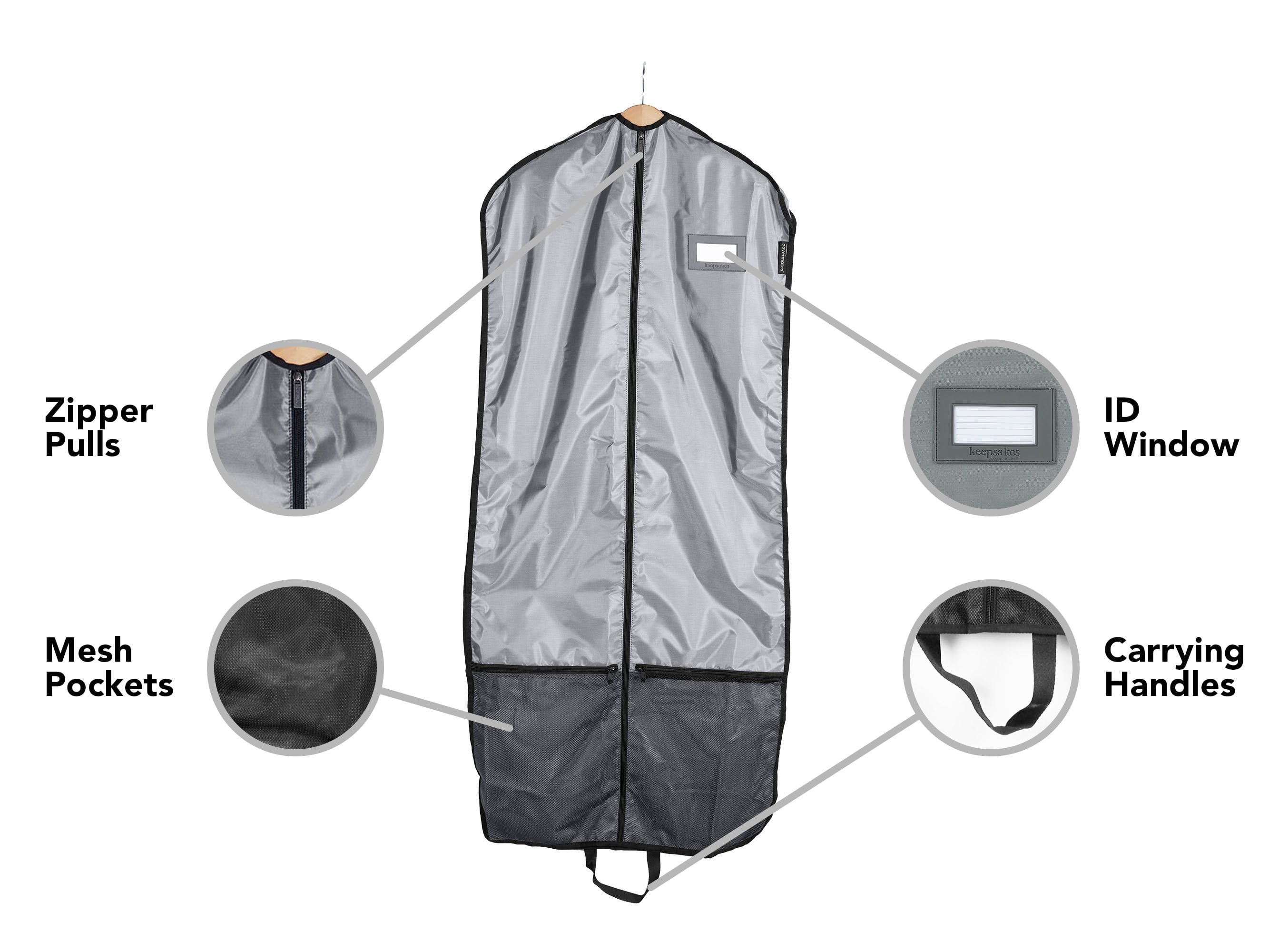 Covermates Keepsakes Deluxe Garment Bag Set - Premium Polyester - Full Length Zipper - ID Window - Carrying Handles - Stowaway Pouch - Closet Storage, Grey