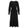 thumbnail image 5 of Lovskoo Women's Long Sleeve Boho Dresses V Neck with Belt Solid Color Flowy Maxi Dresses Tiered Black, 5 of 8