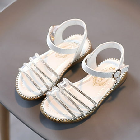 

Akiihool Sandals Girl Comfortable Girls Sandal Two Strapped Patent Leatherette Glitter Sandals (White 6)