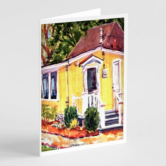 Yellow Cottage at the Beach Greeting Cards and Envelopes Pack of 8
