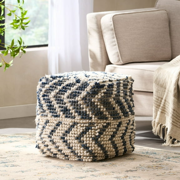 Noble House Cube Chevron Tufted Wool Pouf