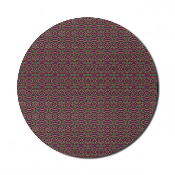 Abstract Mouse Pad for Computers, Caleidoscope Like Appearance Detailed Pattern Retro Psychedelic Illustration, Round Non-Slip Thick Rubber Modern Gaming Mousepad, 8" Round, Multicolor, by Ambesonne