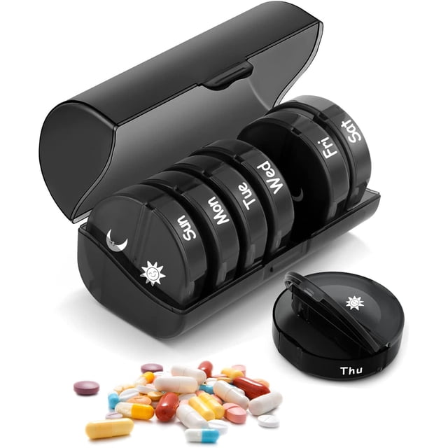 Organizador de medicamentos para 7 días con 14 compartimentos separados, gran capacidad, organizador de pastillas de viaje impermeable con cierre de tapa, para almacenar vitaminas