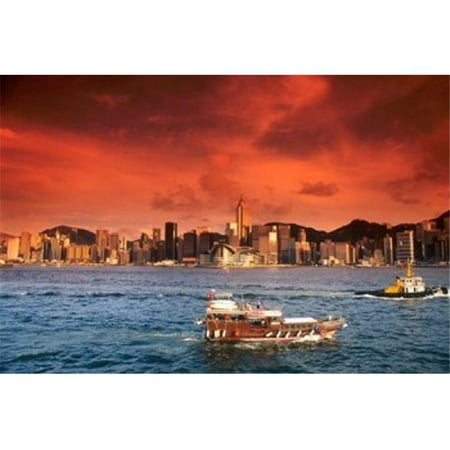 Posterazzi PDDAS09BBA0002 Hong Kong Harbor at Sunset Hong Kong China Poster Print by Bill Bachmann Danitadelimont - 37 x 25 in.
