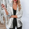 thumbnail image 2 of YDFCWXW Women's Shiny Sequin Open Front Blazer Coat Lapel Long Sleeve Cardigan Jacket 2025 Fall Silver, XL, 2 of 9