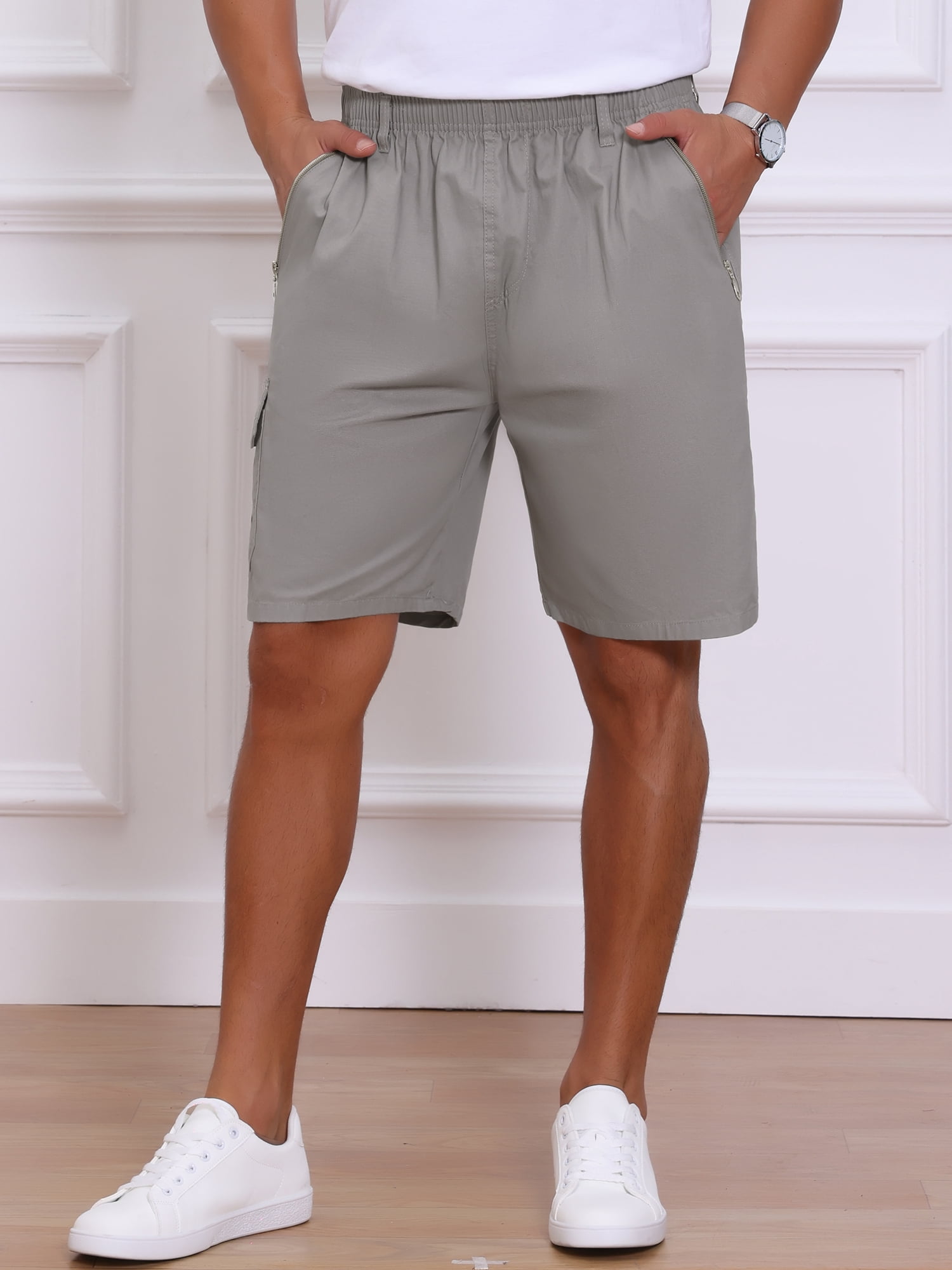 DARING DIVA Men's Cargo Shorts Cotton Zipper Pockets Hiking Short Pants 36 Light Gray