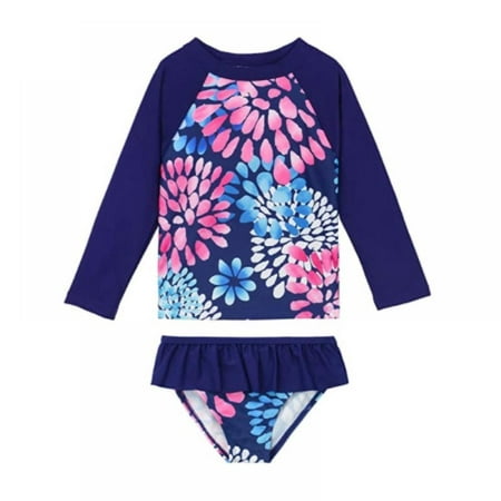 

2-8T Kids Toddler Girls Swimsuit Rashguard Set Summer Beach Breathable Tankini with UPF 50+ Sun Protection - Navy Daisy