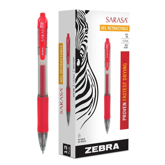 Bolígrafo de gel Zebra Pen Sarasa Dry X20, 0,7 mm, rojo, paquete de 12