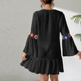 thumbnail image 2 of TaTaai Women‘s Flounce Sleeve Mini Dress, V-Neck Long Sleeve Embroidered Ruffle Hem Dress, Solid Color Bohemian Party Dress, Spring Summer Evening Wear Gift, 2 of 7