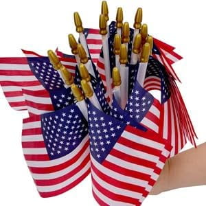 200 Pack Small American Flags on Stick, 5x8 Inch Small Flags/American Hand Held Stick Flags with Kid-Safe Spear Top, Perfect for Memorial Day Decorations